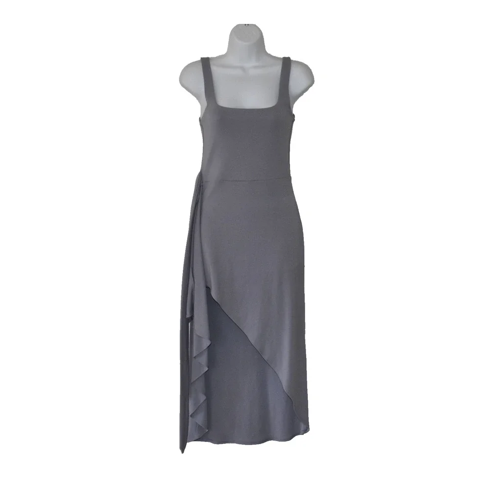 A7 NEW ARITZIA WILFRED Grey Drapey Jersey Side Tie Saturn Midi Wrap Dress Size S